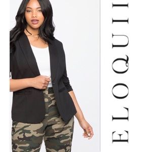 Eloquoii | Black Stretch Career Blazer Size 28